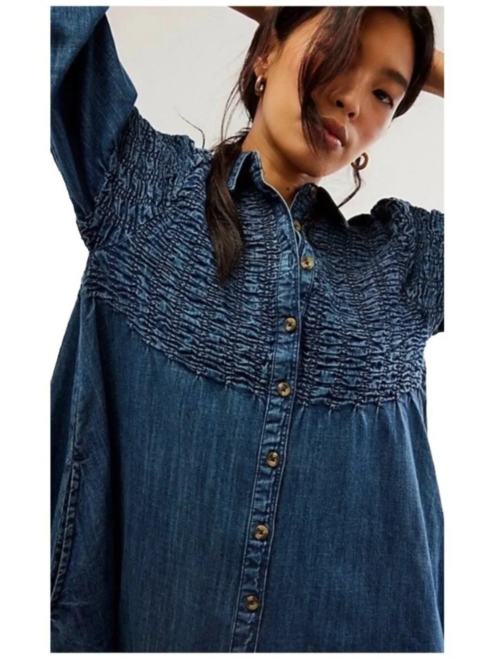 Free People Denim Find Me Now Mini Dress Button Up Celestial Blue M NEW W/TAGS - Picture 3 of 10
